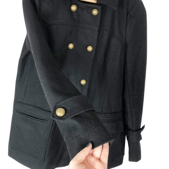Express Women’s Black Rectangular Wool Blend Winter Cold Weather Preppy Pea Coat - Picture 4 of 16